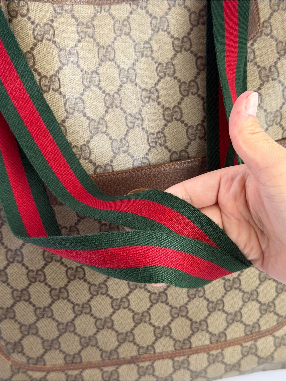 Gucci GG Supreme Monogram Canvas Tote Bag Sherry Web Stripe Handles - Picture 6 of 16